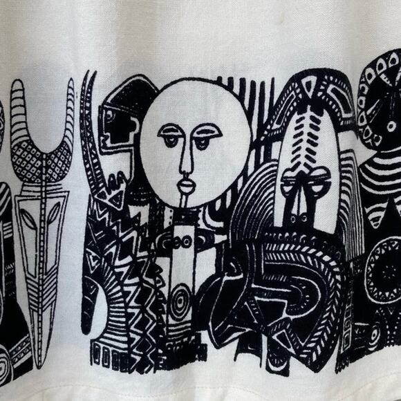 New Sam Hilu Womens Medium Free Size African Mask Boho Ivory Black Maxi Skirt - Picture 2 of 6